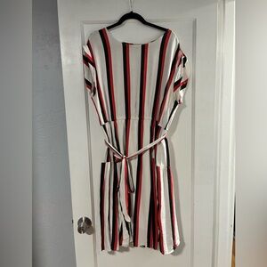 Who What Wear Striped Black and Red Women's Midi Dress